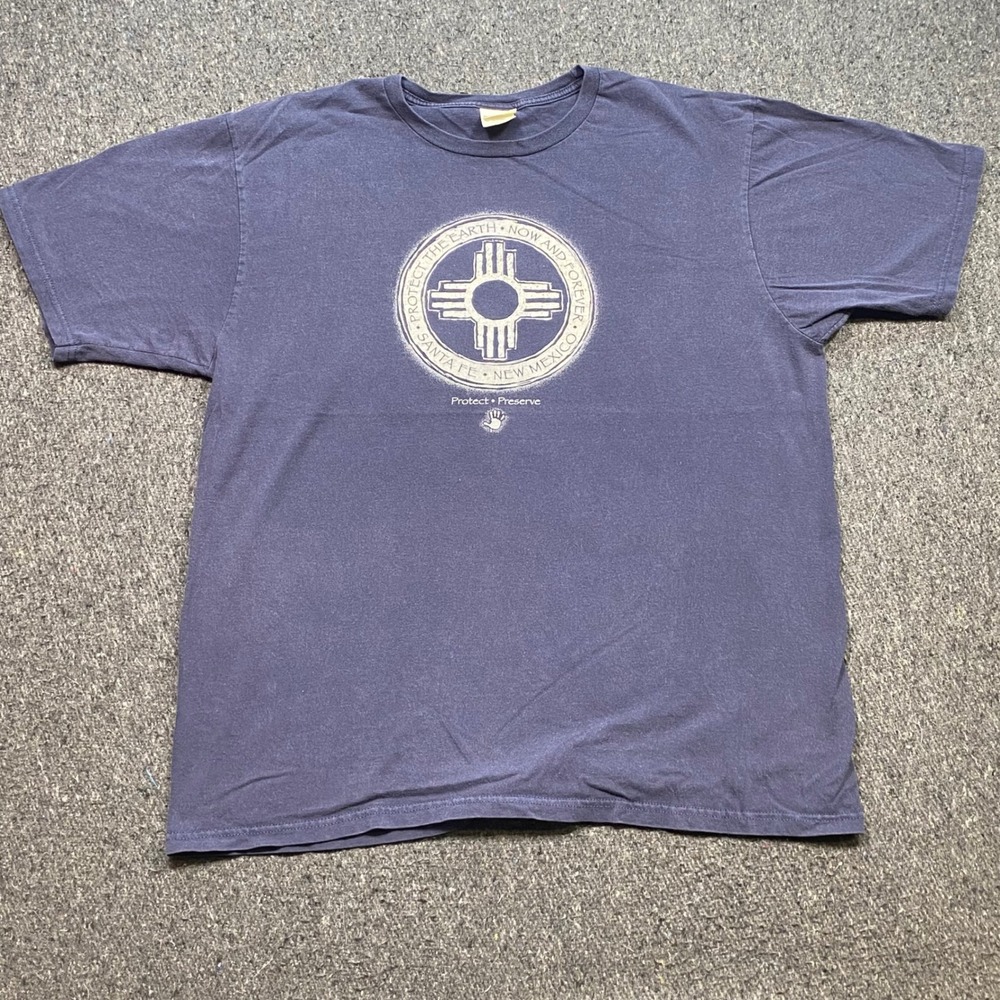 Santa Fe New Mexico Protect Earth TShirt XL Mens Blue Zia Sun Graphic Southwest